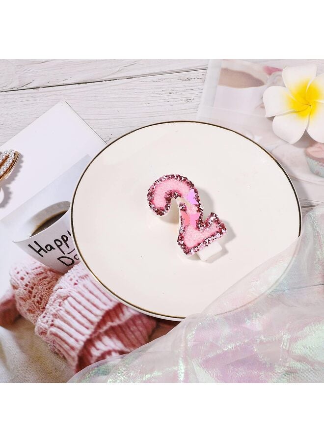 LAMAY Birthday Number Candles, Glitter Number Candles Pink Butterfly Birthday Candles Cake Topper with Sequins for Anniversary Celebrations Supplies (Number 2) - Image 2