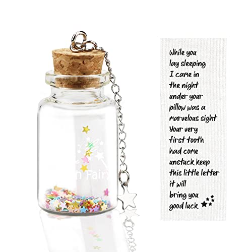 free-space Tooth Fairy Letter with Keepsake Box Tooth Lost Memorial Bottle Gift Boy or Girl Shiny Star with Message Cloth (Bottle) - Image 1