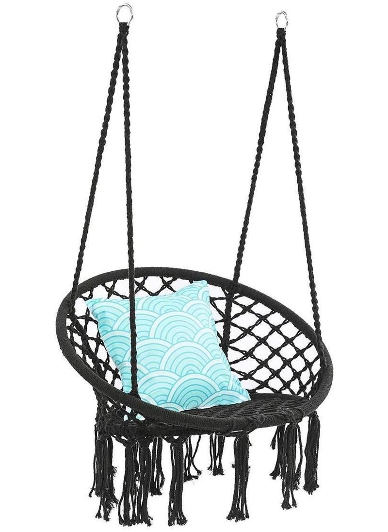 DubaiGallery Round Hammock Chair Outdoor Indoor Dormitory Bedroom Children Adult Swing Hanging Single Safety Hammock (Color : Black)  - Image 4