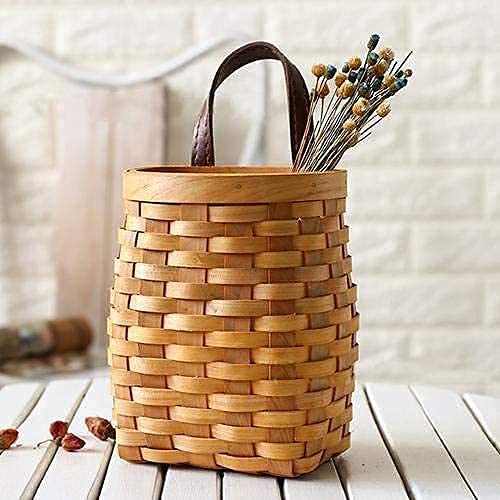 hanging wicker basket HandWoven Wood Storage Basket Portable Wall Hanging Flower Basket Organizer Fruit Vegetable Rattan Box Home Decoration Height 61in