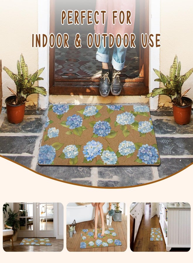 KFXHANGD Blue Hydrangea Floral Door Mat, Hydrangea Flower Decorative Front Door Mat Outside Entrance, Blue Hydrangeas Artificial Coir Doormat Rugs for Indoor Porch Patio Entryway Entry, 17x30 in - Image 5