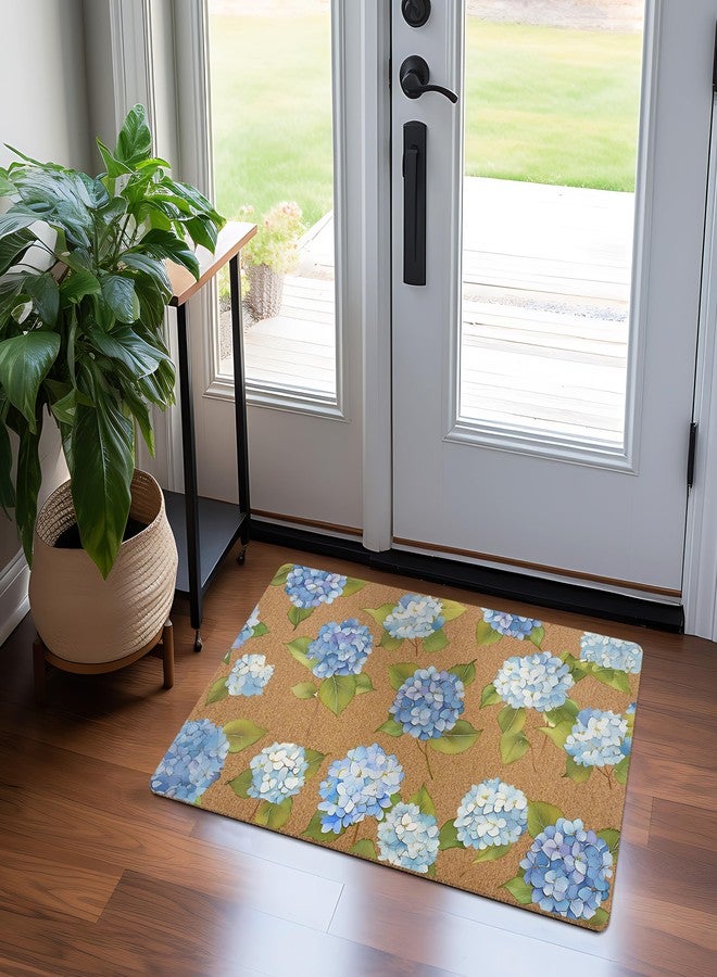 KFXHANGD Blue Hydrangea Floral Door Mat, Hydrangea Flower Decorative Front Door Mat Outside Entrance, Blue Hydrangeas Artificial Coir Doormat Rugs for Indoor Porch Patio Entryway Entry, 17x30 in - Image 2