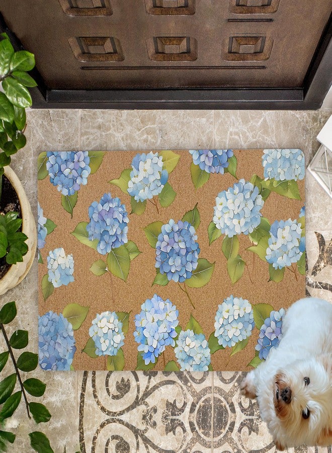 KFXHANGD Blue Hydrangea Floral Door Mat, Hydrangea Flower Decorative Front Door Mat Outside Entrance, Blue Hydrangeas Artificial Coir Doormat Rugs for Indoor Porch Patio Entryway Entry, 17x30 in - Image 3