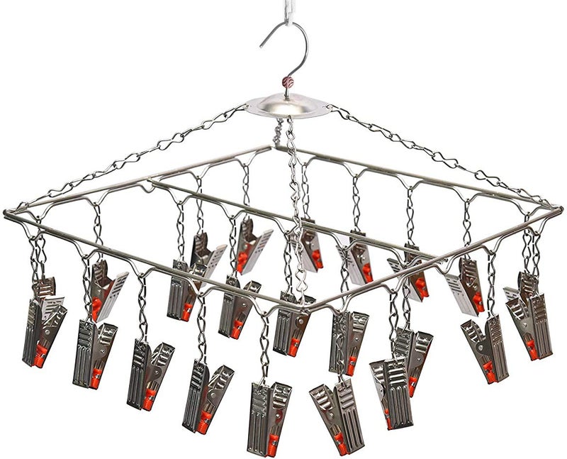 Synergy 25 Clips Stainless Steel Heavy Duty Square Cloth Hanger/Clothes Stand for Drying/Clothes Drying Stand/Hanger with Clips/Baby Clothes Dryer/Undergarments Hanger (SY-CS13) - Image 1