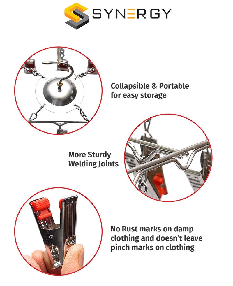 Synergy 25 Clips Stainless Steel Heavy Duty Square Cloth Hanger/Clothes Stand for Drying/Clothes Drying Stand/Hanger with Clips/Baby Clothes Dryer/Undergarments Hanger (SY-CS13) - Image 5