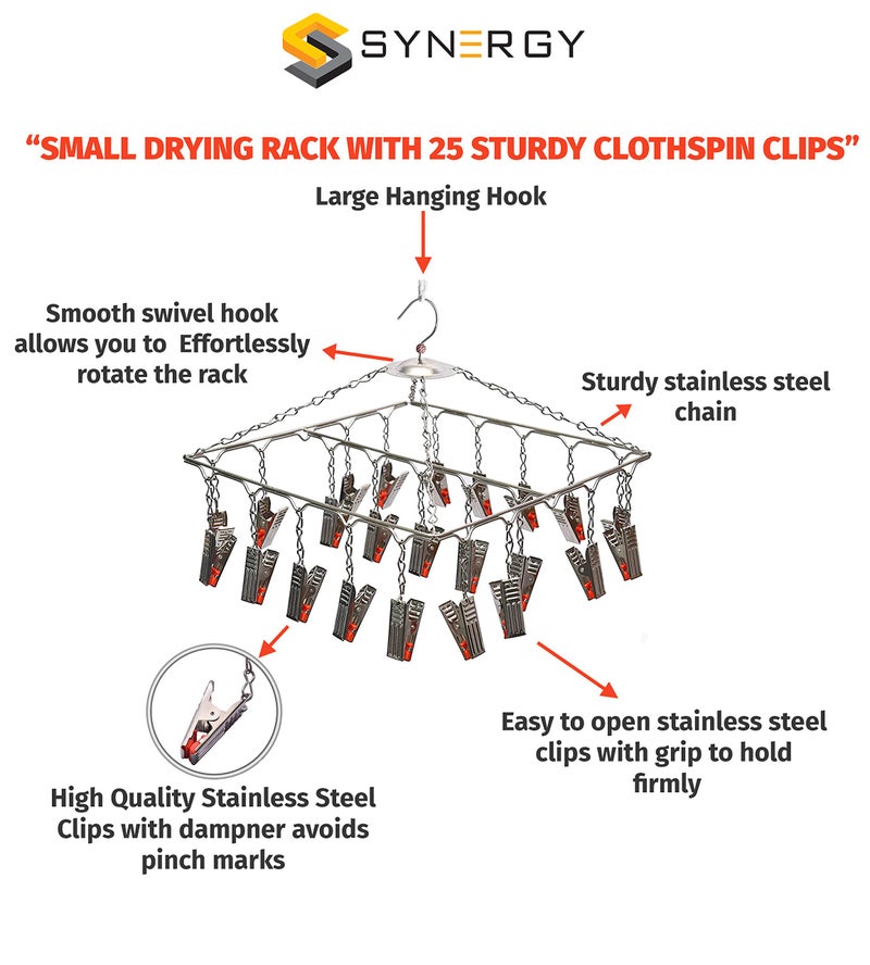 Synergy 25 Clips Stainless Steel Heavy Duty Square Cloth Hanger/Clothes Stand for Drying/Clothes Drying Stand/Hanger with Clips/Baby Clothes Dryer/Undergarments Hanger (SY-CS13) - Image 3