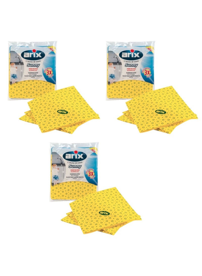 Arix Sunny Yellow Multipurpose Soft Cloth – Premium Quality Cleaning Cloths, 3 Packs of 3pcs Each