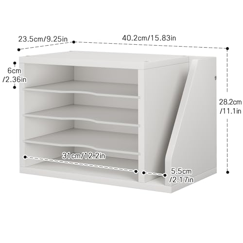 Creso hom File Organizer Desktop, Wood Desk Organizer with 3 Adjustable Shelves, Mail Paper Sorter for Office, Home, File Holders for Envelopes, Mail Supplies or Magazines, White - Image 2