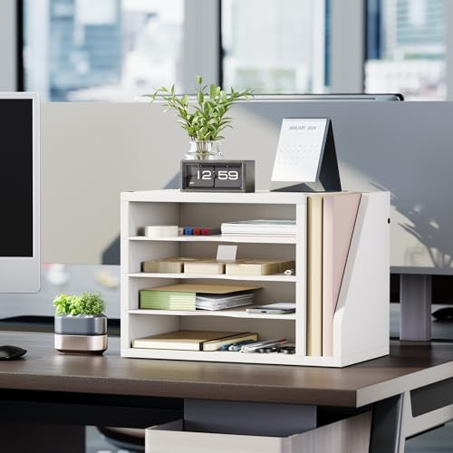 Creso hom File Organizer Desktop, Wood Desk Organizer with 3 Adjustable Shelves, Mail Paper Sorter for Office, Home, File Holders for Envelopes, Mail Supplies or Magazines, White - Image 4