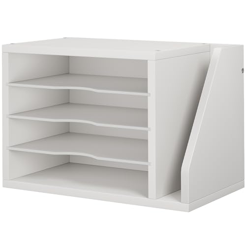 Creso hom File Organizer Desktop, Wood Desk Organizer with 3 Adjustable Shelves, Mail Paper Sorter for Office, Home, File Holders for Envelopes, Mail Supplies or Magazines, White - Image 1