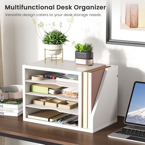 Creso hom File Organizer Desktop, Wood Desk Organizer with 3 Adjustable Shelves, Mail Paper Sorter for Office, Home, File Holders for Envelopes, Mail Supplies or Magazines, White - Image 3