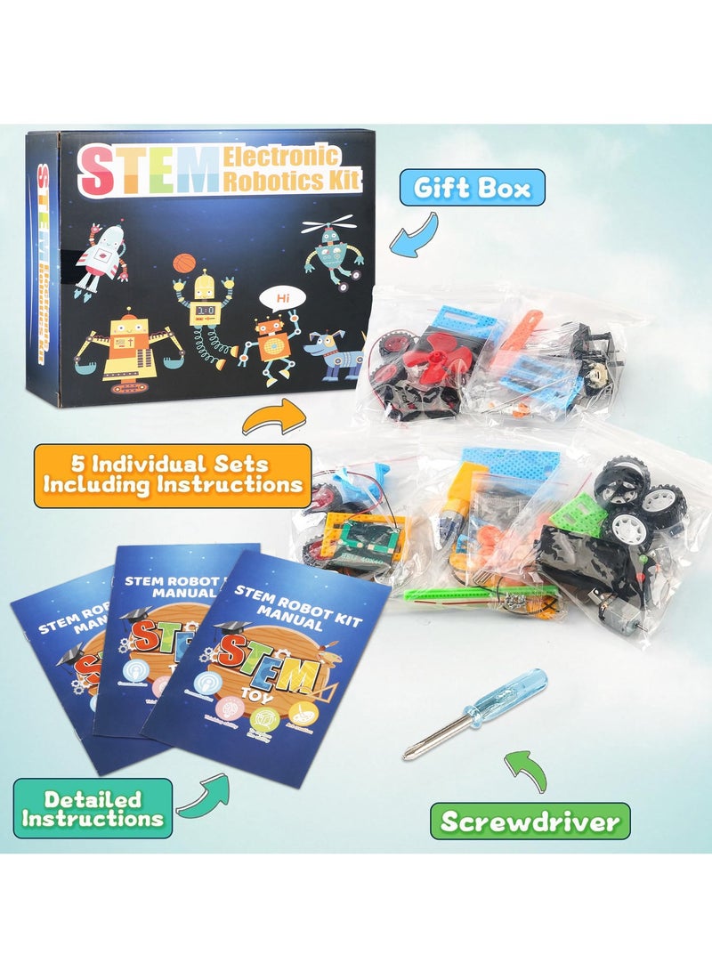 Necomi STEM Electronic Robotics Kits for Kids, STEM Toys Science Experiments Sets DIY Robot Car Building Crafts Kit Birthday Gifts for Boys Girls (5-in-1) - Image 4