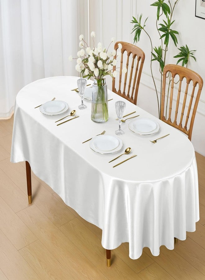 Cobedzy White Satin Oval Tablecloth 60 x 84 Inch for 6-8 Seats, Washable & Wrinkle Resistant Stain Resistant Fabric Table Cover for Wedding, Banquet, Party, Dining, Kitchen, Indoor Outdoor Use - Image 2