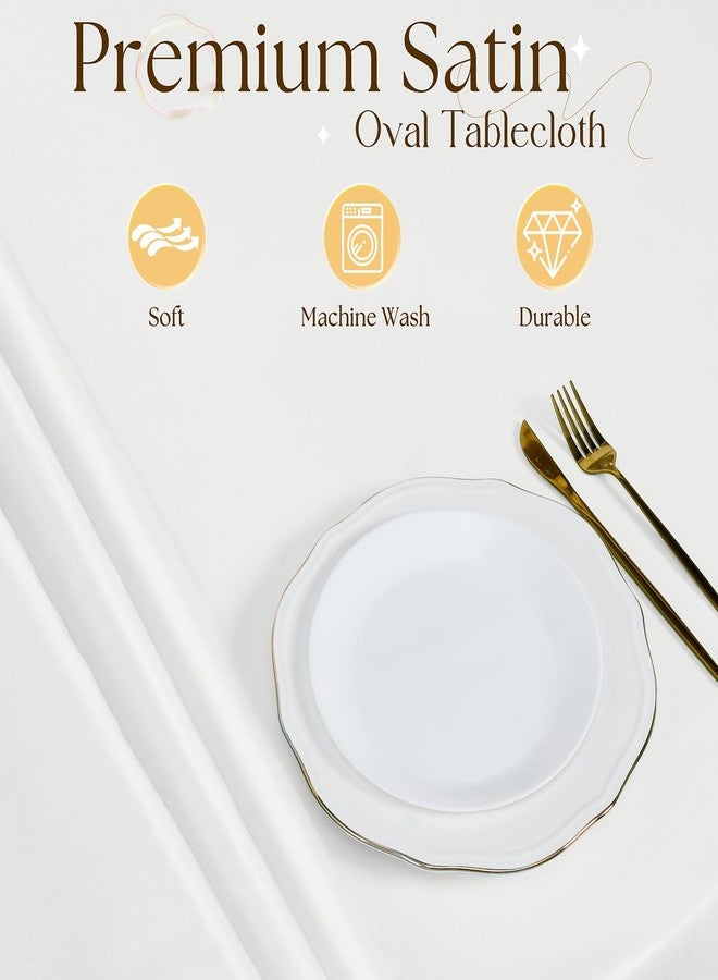 Cobedzy White Satin Oval Tablecloth 60 x 84 Inch for 6-8 Seats, Washable & Wrinkle Resistant Stain Resistant Fabric Table Cover for Wedding, Banquet, Party, Dining, Kitchen, Indoor Outdoor Use - Image 5