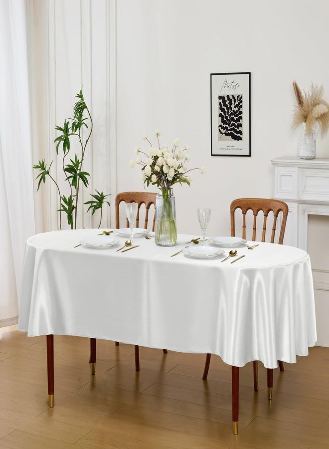 Cobedzy White Satin Oval Tablecloth 60 x 84 Inch for 6-8 Seats, Washable & Wrinkle Resistant Stain Resistant Fabric Table Cover for Wedding, Banquet, Party, Dining, Kitchen, Indoor Outdoor Use - Image 3
