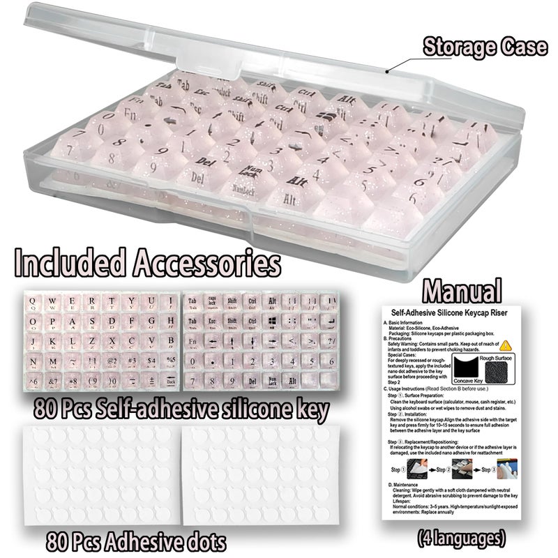 Zooplan 80 Pcs PC Keyboard Stickers for Long Nails Typing and Gaming, â€‹â€‹Anti-Damage Symbolic and Alphanumeric Keys for Nail-Art (Sparkly Pink) - Image 3