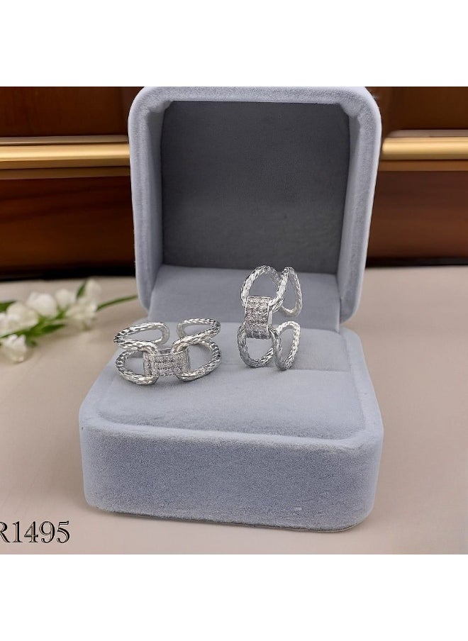 3Diamonds - Platinum & Rhodium Plated Women’s Ring – Geometric Chain Style with Zircon Stones - Image 1