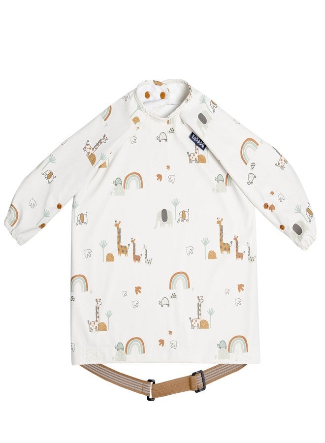 BIBaDO Waterproof Weaning Bib with Sleeves for Babies | Stain-Resistant Coverall Feeding Bib - Spaghetti Cartoon Print, White | 6-36 Months - Image 1