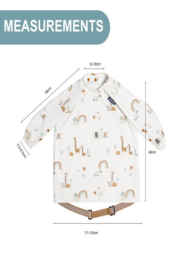 BIBaDO Waterproof Weaning Bib with Sleeves for Babies | Stain-Resistant Coverall Feeding Bib - Spaghetti Cartoon Print, White | 6-36 Months - Image 3