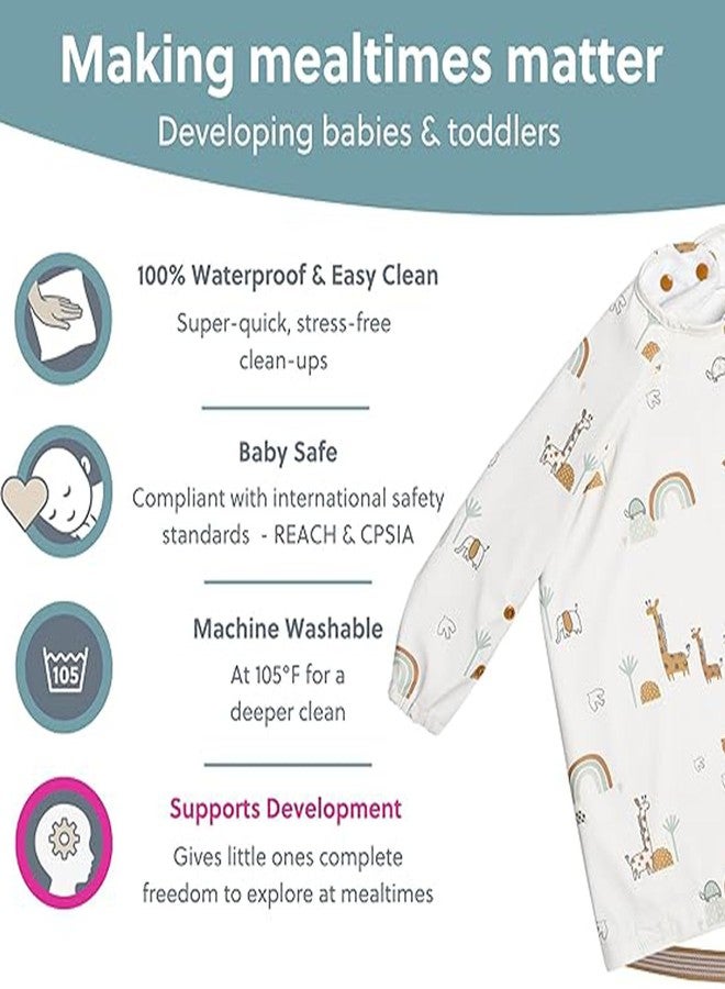BIBaDO Waterproof Weaning Bib with Sleeves for Babies | Stain-Resistant Coverall Feeding Bib - Spaghetti Cartoon Print, White | 6-36 Months - Image 5