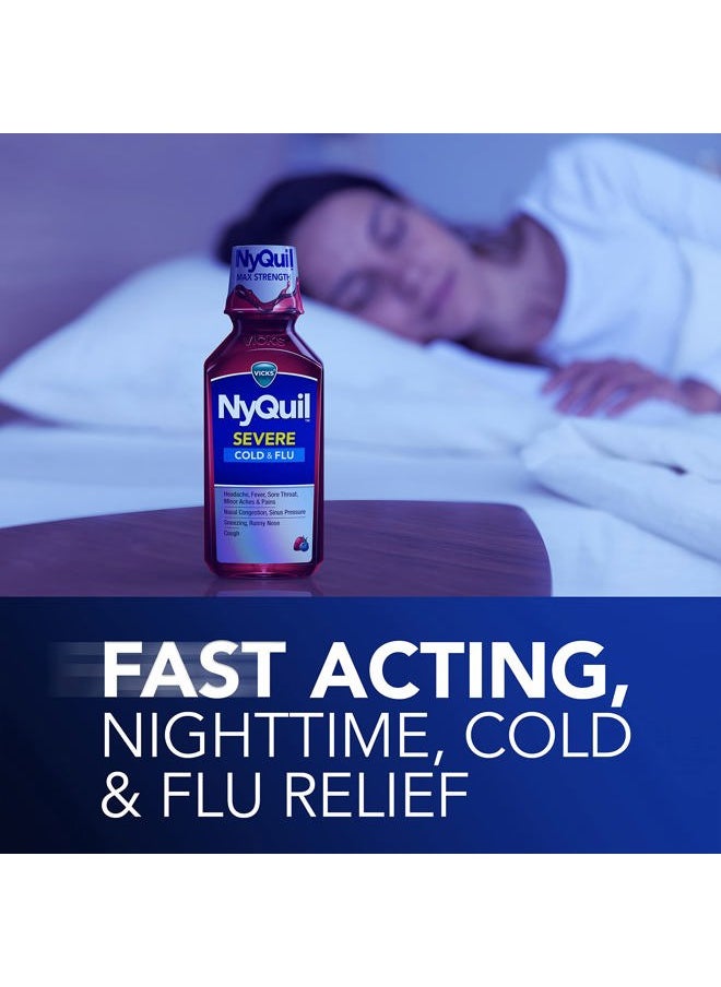 Vicks NyQuil SEVERE Cold, Flu, and Congestion Medicine, 2x12 fl oz Twin Pack, Berry Flavor, Maximum Strength, Nighttime Relief  - Image 4