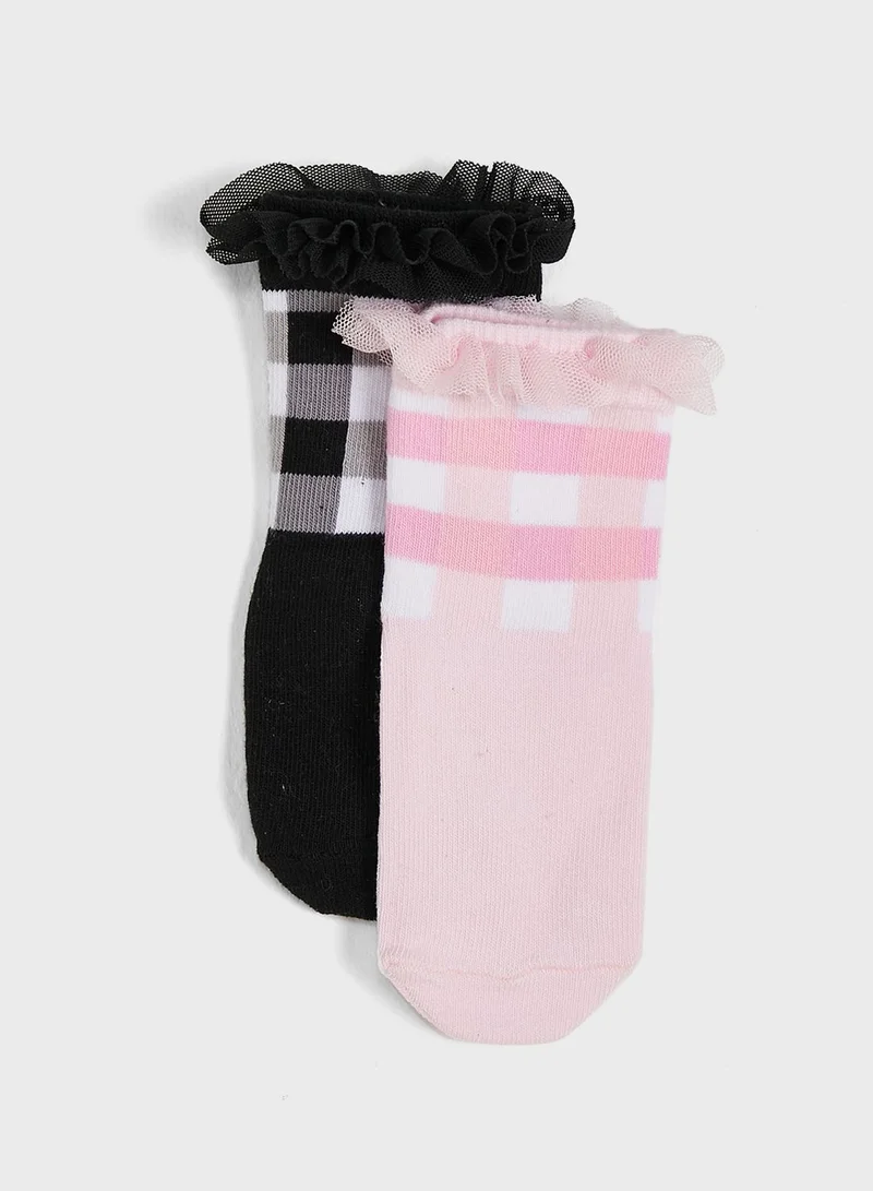 RIVER ISLAND Kids 2 Pack Gingham Frill Socks