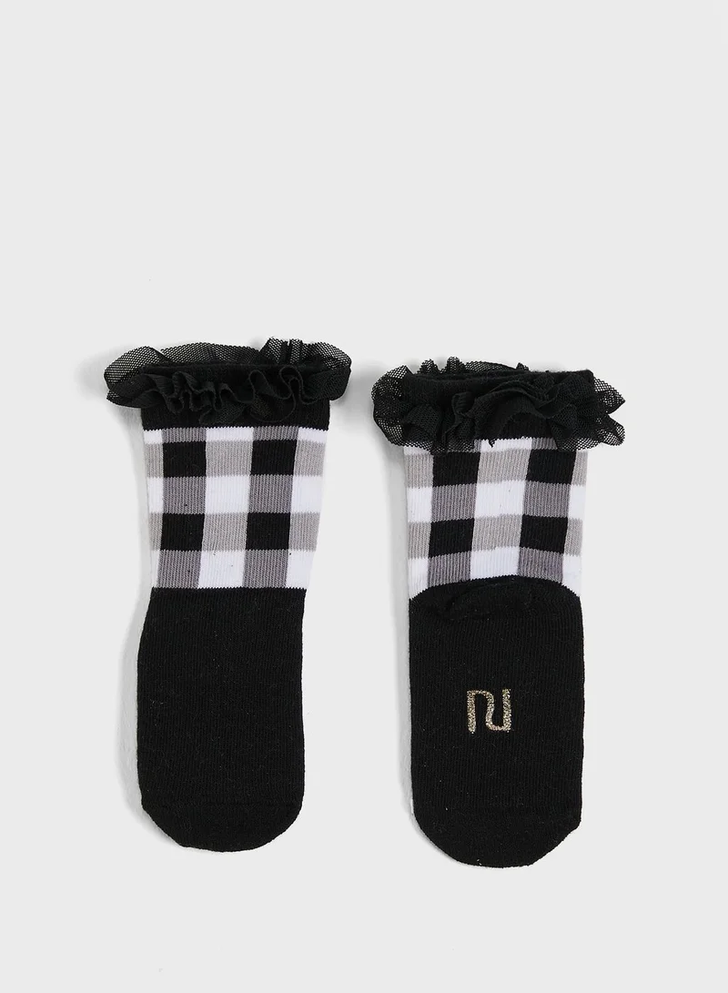 RIVER ISLAND Kids 2 Pack Gingham Frill Socks