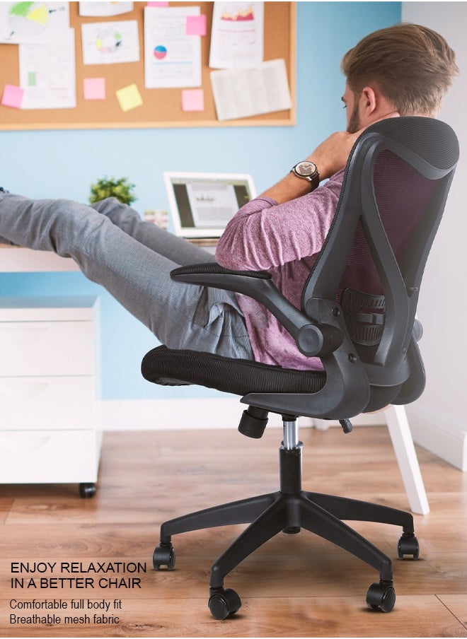 DROGO - DROGO premium Ergonomic Office Chair for Work from Home, High Back Computer Chair with Mesh, Flip-up Armrest, Recline, Adjustable Seat & Lumbar Support | Mesh Chair for Office (Black) - Image 1