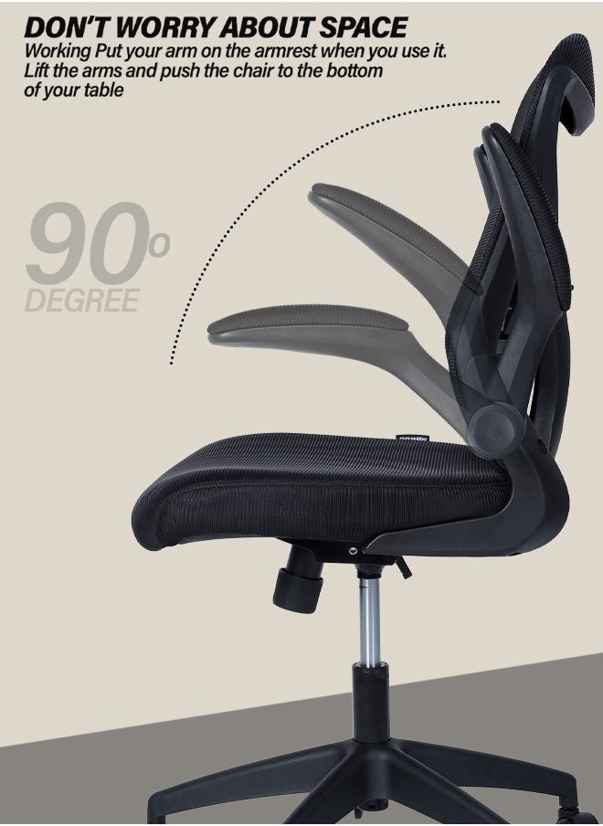 DROGO - DROGO premium Ergonomic Office Chair for Work from Home, High Back Computer Chair with Mesh, Flip-up Armrest, Recline, Adjustable Seat & Lumbar Support | Mesh Chair for Office (Black) - Image 1