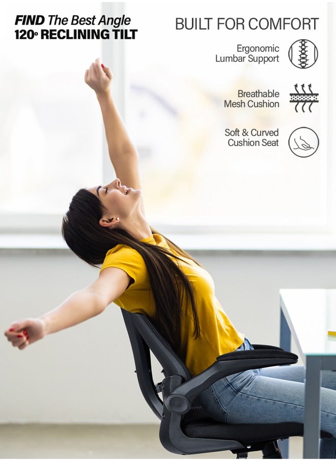 DROGO - DROGO premium Ergonomic Office Chair for Work from Home, High Back Computer Chair with Mesh, Flip-up Armrest, Recline, Adjustable Seat & Lumbar Support | Mesh Chair for Office (Black) - Image 1
