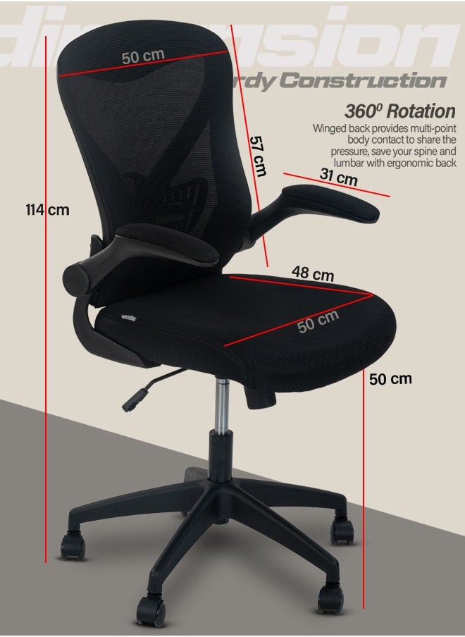 DROGO - DROGO premium Ergonomic Office Chair for Work from Home, High Back Computer Chair with Mesh, Flip-up Armrest, Recline, Adjustable Seat & Lumbar Support | Mesh Chair for Office (Black) - Image 1