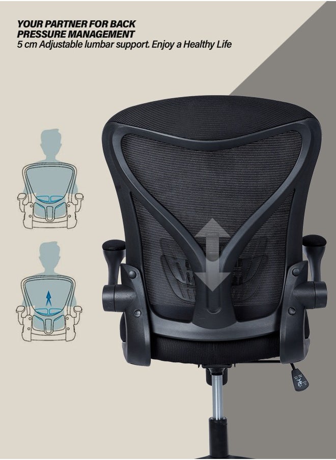 DROGO - DROGO premium Ergonomic Office Chair for Work from Home, High Back Computer Chair with Mesh, Flip-up Armrest, Recline, Adjustable Seat & Lumbar Support | Mesh Chair for Office (Black) - Image 1