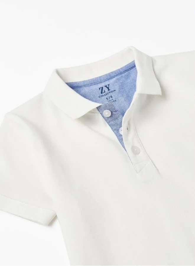 Zippy Polo-Shirt with Oxford Detail for Boys, White