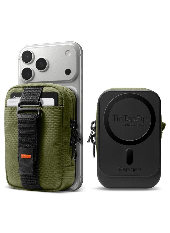 Spigen TinTap Zip (MagFit) Magnetic Pouch Organizer EDC Wallet Accessory SSD Storage Card Holder Belt Backpack Clip PixelSnap & MagSafe for iPhone 17/16/15/14/13/12 Pixel 10 Galaxy & more - Olive Green - Image 1