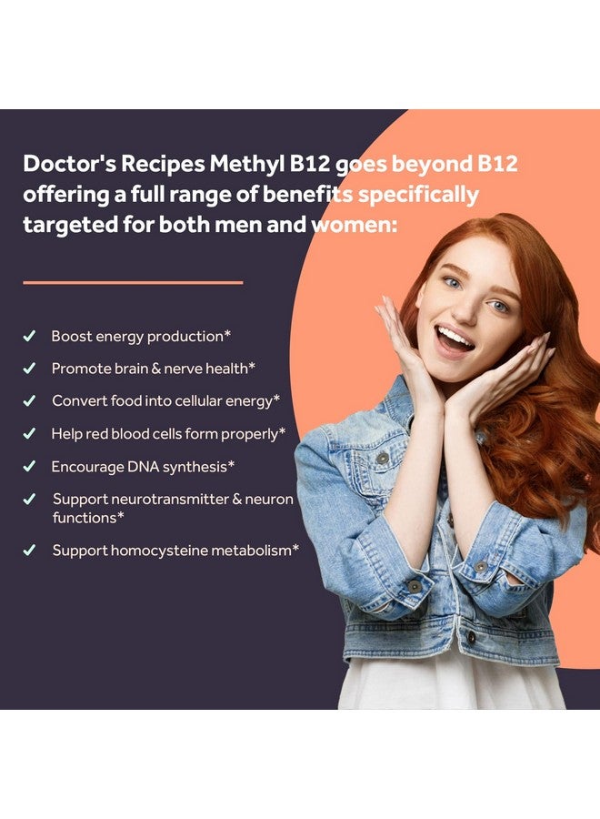 Doctor's Recipes Vitamin B12 Sublingual, Methylcobalamin 5000 mcg 120 Fast Dissolve Tablets, Natural Peach Flavor, Vegan Methyl, Energy Metabolism & Nervous System - Image 3