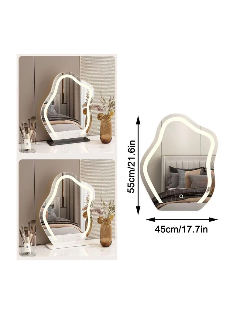 Arabest Vanity Mirror with LED Lights Strip 45X55CM Irregular Cloud Mirror, Lighted Makeup Mirror with Dimmable 3 Light Modes Vanity Mirror for Tabletop or Wall-Mounted Bedroom Dormitory  - Image 4