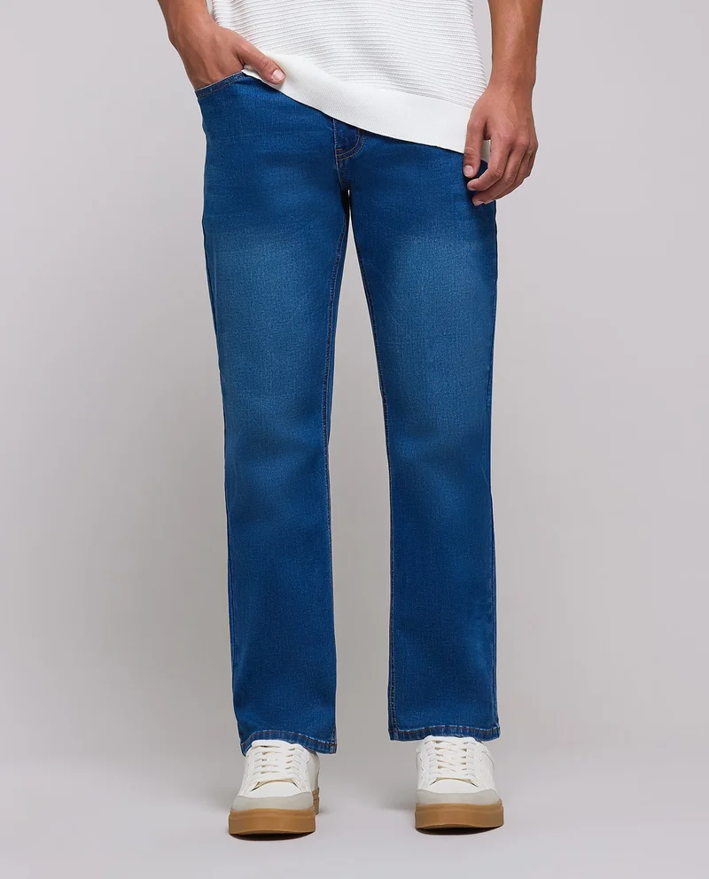Faded Straight Fit Jeans with Button Closure