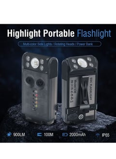 BORUIT V30 LED Keychain EDC Fluorescence Flashlight Clip Warm Work Light Type-C Rechargeable Torch Magnet Camping Pocket Lantern (Black)  - Image 2