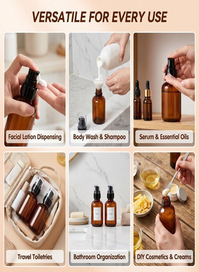 SYBL 2PCS 120ml/4oz Empty Amber Plastic Lotion Pump Bottles, BPA Free Refillable Leakproof Travel Container for Shampoo, Essential Oils, Cosmetics - Image 5