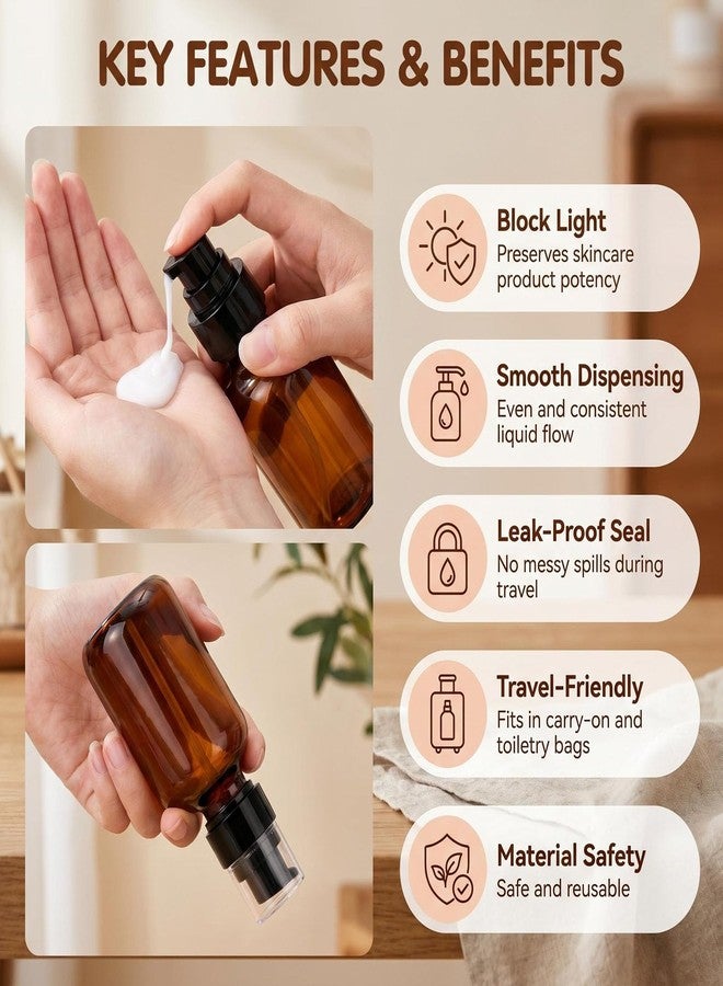 SYBL 2PCS 120ml/4oz Empty Amber Plastic Lotion Pump Bottles, BPA Free Refillable Leakproof Travel Container for Shampoo, Essential Oils, Cosmetics - Image 3