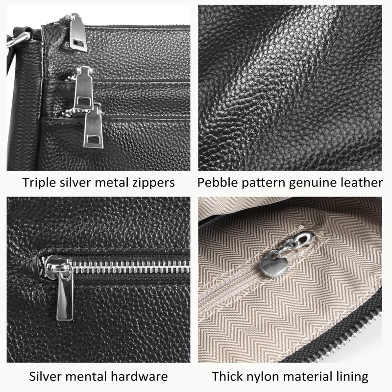 befen Black Genuine Leather Hobo Bags for Women, Ladies Cross Body Purses Women's Shoulder Handbags Crossbody Bag with 2 Shoulder Straps - Image 5