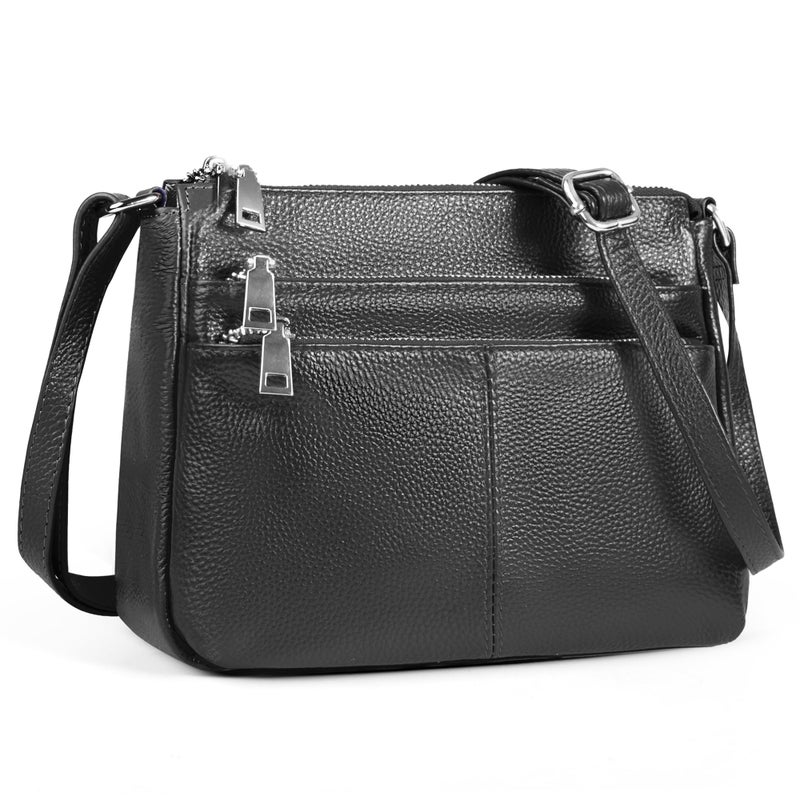 befen Black Genuine Leather Hobo Bags for Women, Ladies Cross Body Purses Women's Shoulder Handbags Crossbody Bag with 2 Shoulder Straps - Image 1