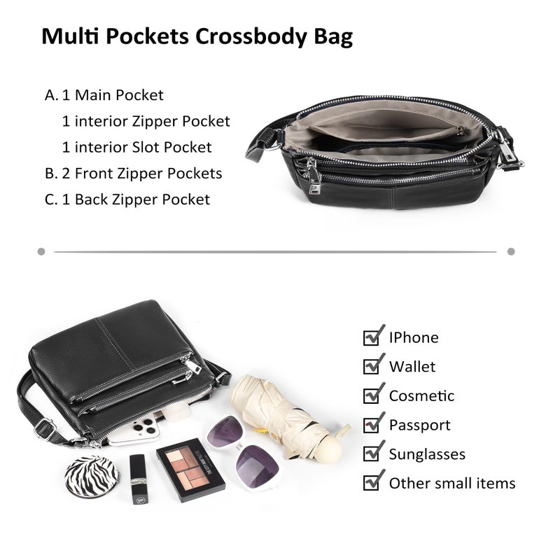 befen Black Genuine Leather Hobo Bags for Women, Ladies Cross Body Purses Women's Shoulder Handbags Crossbody Bag with 2 Shoulder Straps - Image 3