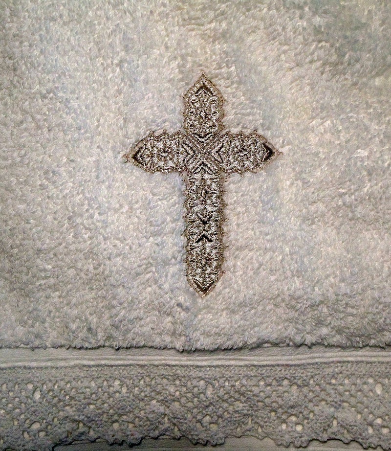 Integrity Designs Baptism Towel with Cross and Lace - Image 2