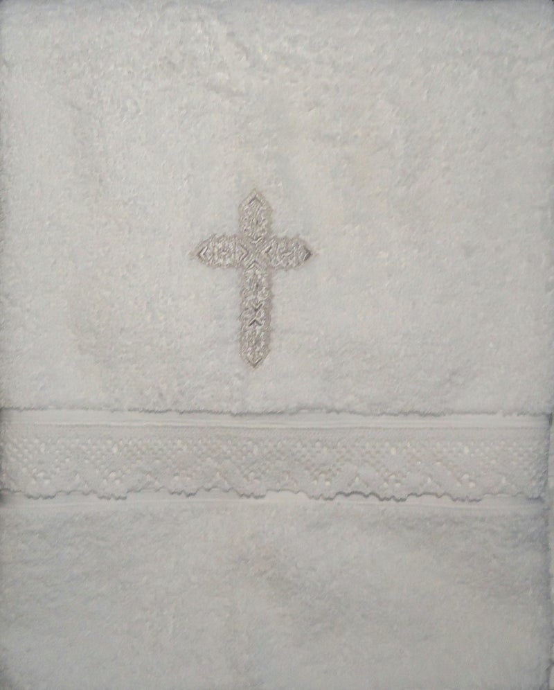 Integrity Designs Baptism Towel with Cross and Lace - Image 1