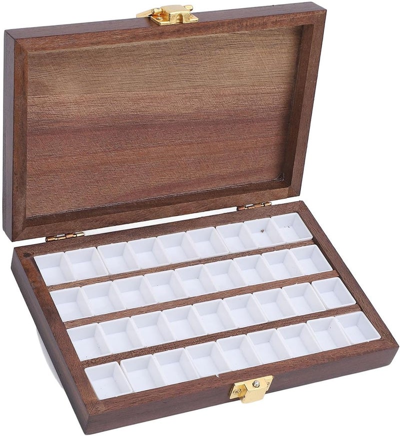 36 Wells Walnut Wood Watercolor Tray Palette, Empty Watercolor Palette, Lightweight and Compact for Travel, Removable with Lid - Image 4