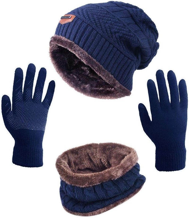 HINDAWI Winter Hat Scarf Gloves Slouchy Beanie Snow Knit Skull Cap Touch Screen Mittens Circle Scarves for Women Men - Image 1