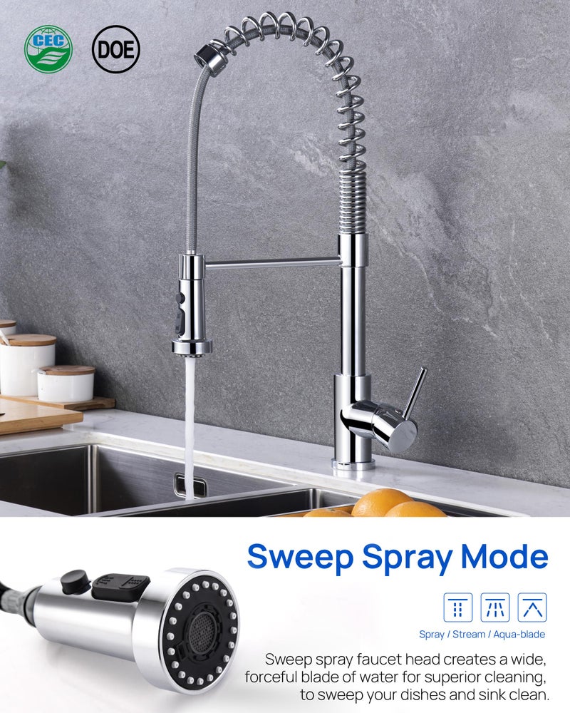 J-HVA Pull Down Kitchen Faucet Sprayer Head Replacement Part with 15 Connectors, 3 Function Pull Out Sink Sprayer Replacement Nozzle, Kitchen Faucet Head Hose Spray Tap Spout, Chrome - Image 3