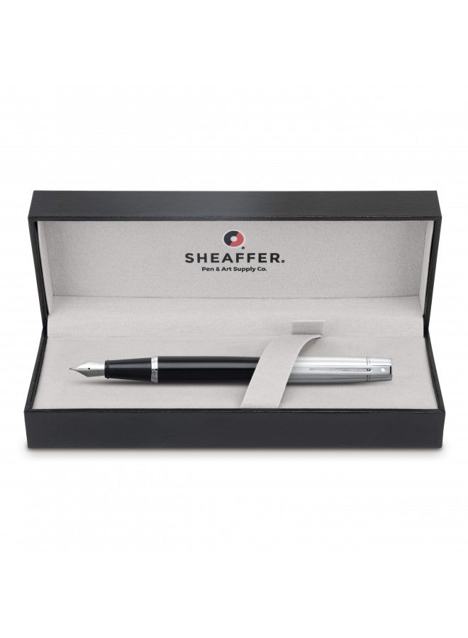 SHEAFFER Sheaffer 300 Glossy Black Fountain Pen with Bright Chrome Cap, Chrome-Plated Trim, and Medium Nib  - Image 3