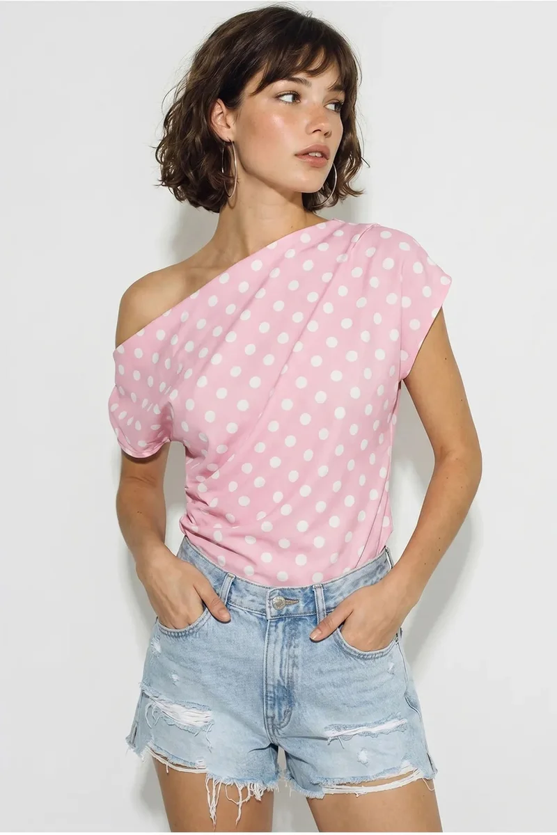 بيانكو لوتشي LUCCI Polka Dot Boat Neck Blouse